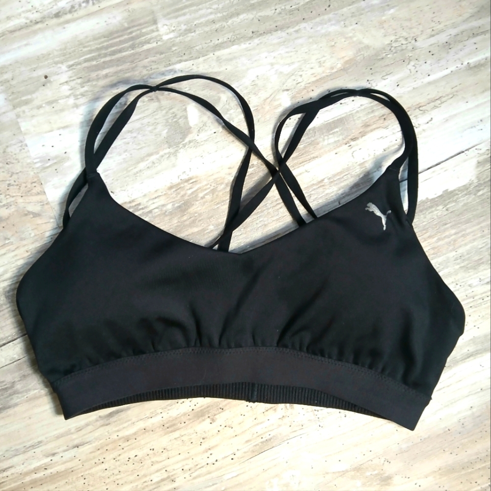 Puma Black Strappy Sports Bra – Women’s Small, Crisscross Back